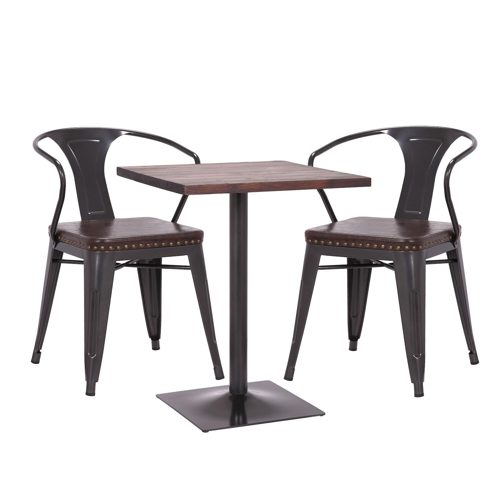 Set Bistrotisch 2x Esszimmerstuhl MCW-H10d, Stuhl Tisch Küchenstuhl Gastronomie MVG ~ schwarz-braun, Tisch dunkelbraun
