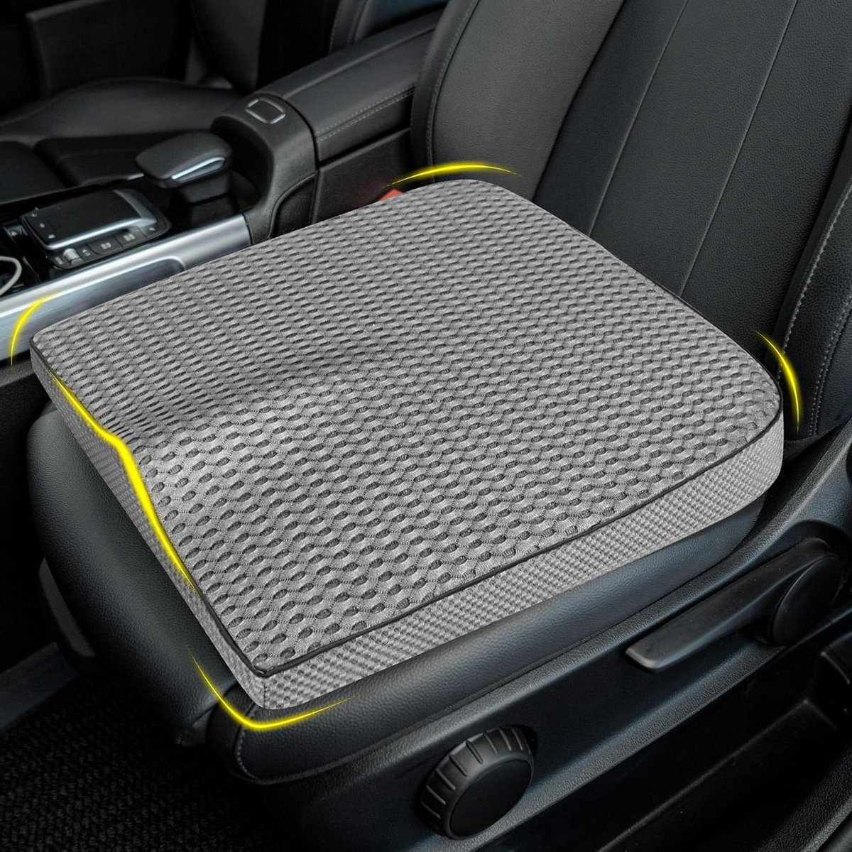 Grijs universeel autozitkussen van traagschuim voor comfortabel en drukverlichtend zitten