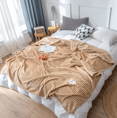 Inspire Curations Faux Rabbit Plush Striped Throw Blanket khaki 100x150cm