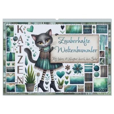 Katzen. Zauberhafte Weltenbummler. Mit Herz und Neugier durch das Jahr. (Wandkalender 2027 DIN A2 quer), CALVENDO Monatskalender