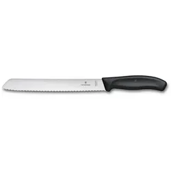 Victorinox Brotmesser Swiss Classic 21 cm, mit extra scharfem Wellenschliff, schwarz, Blister