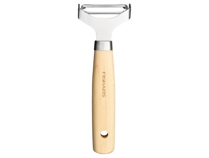Fiskars Folken Éplucheur Y à Lame Pivotante Éplucheur pour Fruits et Légumes\, Lame en Acier de Haute Qualité\, Manche en Bois d'Érable Certifié FSC\, 1075682
