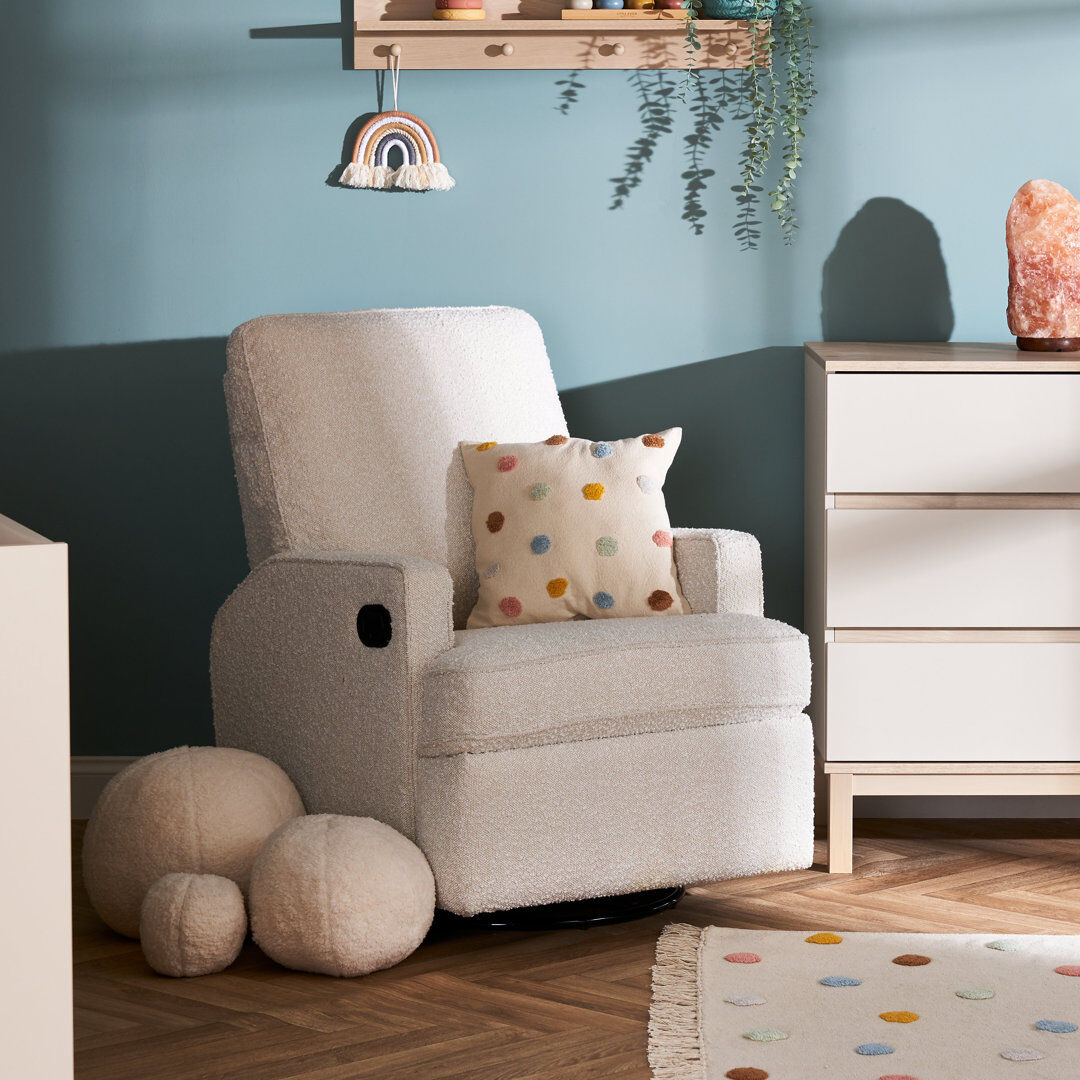 Obaby Madison Swivel Glider Recliner Chair - Boucle Style Cream 166cm H X 97cm W X 75cm D