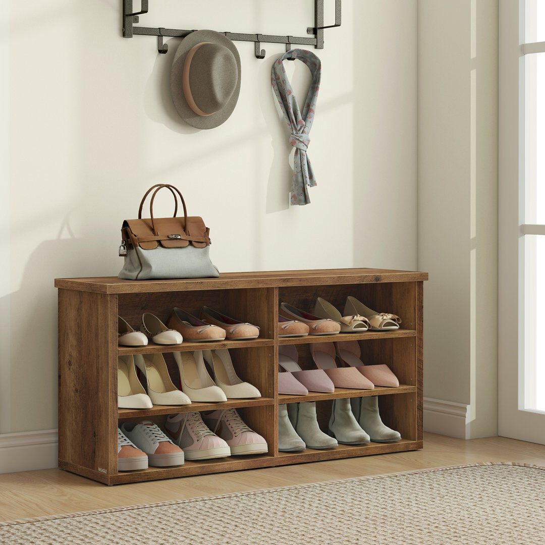 Alpen Home Shoe Bench, Storage Bench, 6 Compartments, Adjustable Shelves Brown 12