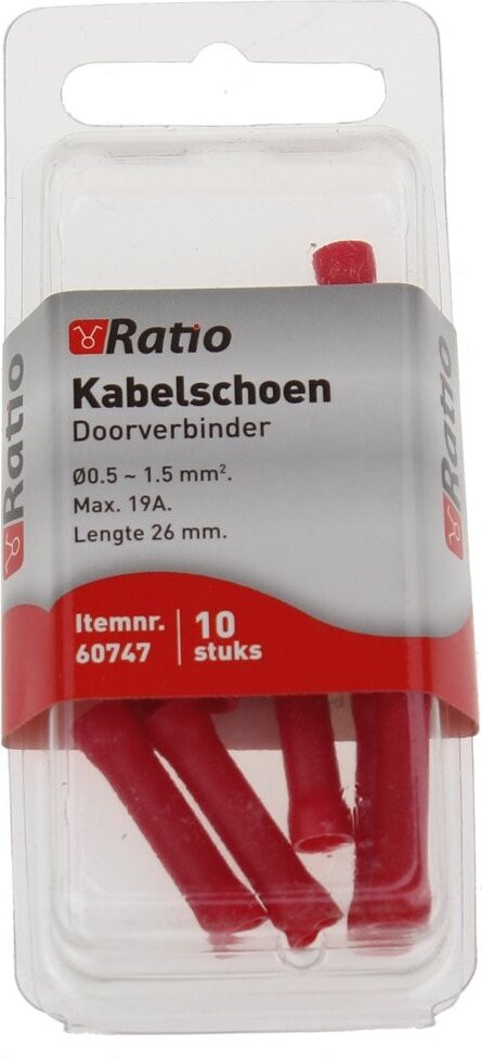 Ratio Kabelschoen Doorverbinder 0.5-1.5mm2 Stootverbinder Rood 10 stuks