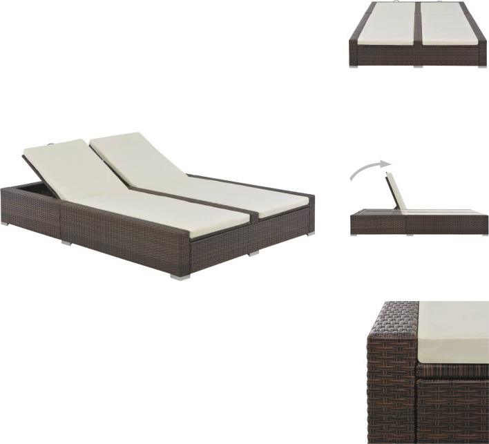 vidaXL Doppel-Sonnenliege Poly Rattan Braun - Gartenbetten