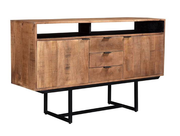 Natur24 Sideboard Valdez Sideboard 150x80x40 cm Mangoholz Stahl Natur Schwarz