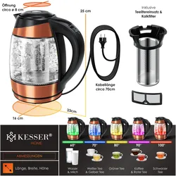 Kesser  1,8L Edelstahl Wasserkocher 2200W Glaswasserkocher Warmhaltefunktion, Wasserkocher, Kupfer