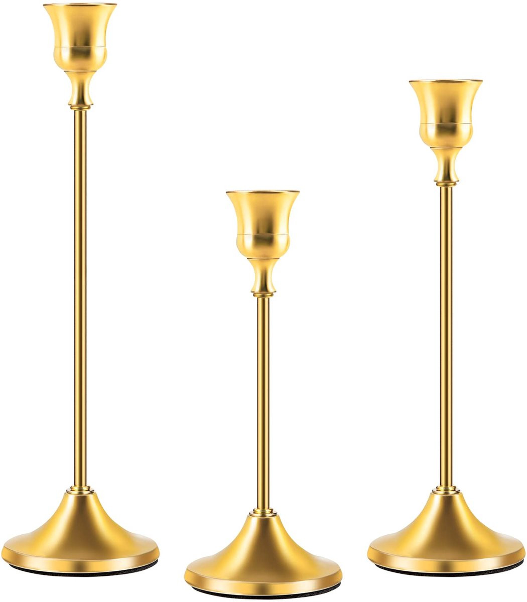 Ibenzoa Elegante Goudkleurige Kaarsenstandaard Set van 3 voor Taper Kaarsen