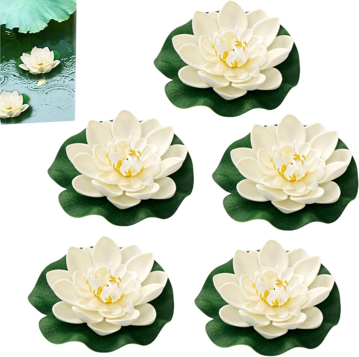 Set van 5 meerkleurige kunstwaterlelies Lotus voor vijverdecoratie