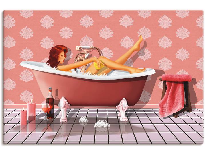 Leinwandbild ARTLAND Pin Up Girl beim Badevergnügen , pink (farbe bild(er): pink), B:60cm H:40cm, Bilder, Leinwandbild, auf Holzrahmen gespannt
