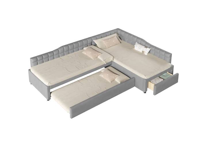 Lit rembourré enfant en pin gris 90x200 cm