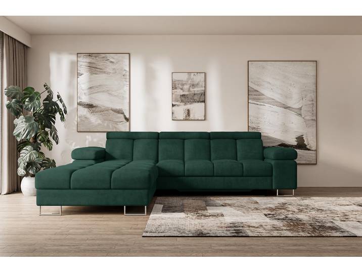 ALTDECOR Ecksofa mit Schlaffunktion und Bettkasten - COMA L - 271x203x79 - Grün Corner Sofa Eckcouch Couch L-Form, links/rechts angeordnet, Schlafcouch Ausziehbar Wohnlandschaft