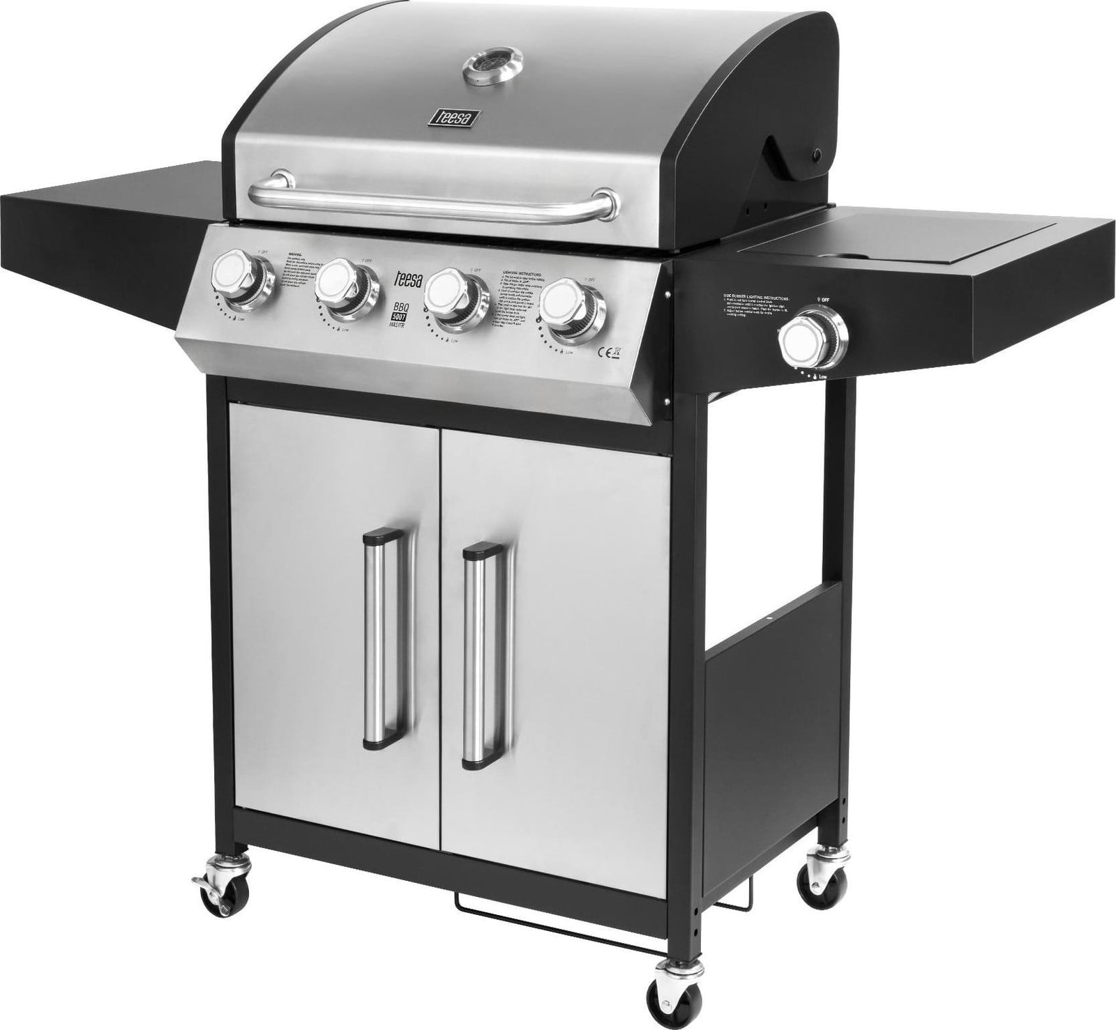 Teesa TSA0251 MASTER Gasgrill met 5 branders, 12 kW, zwart-zilver