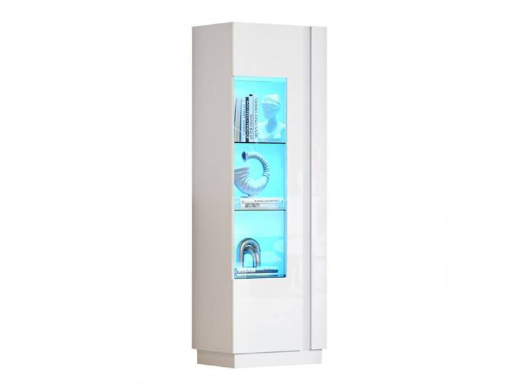 Vitrine avec porte en acrylique vitrine brillante avec éclairage LED 3 étagères en verre buffet haut meuble de