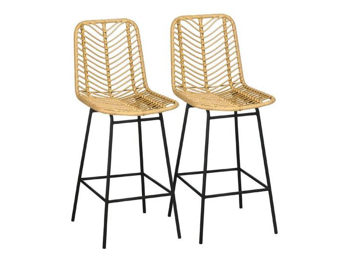 HOMCOM Barhocker Rattan Barhocker Satz (Barhocker, 2 St., Esszimmerstühle), Gelb+Schwarz 52 x 42,4 x 102 cm