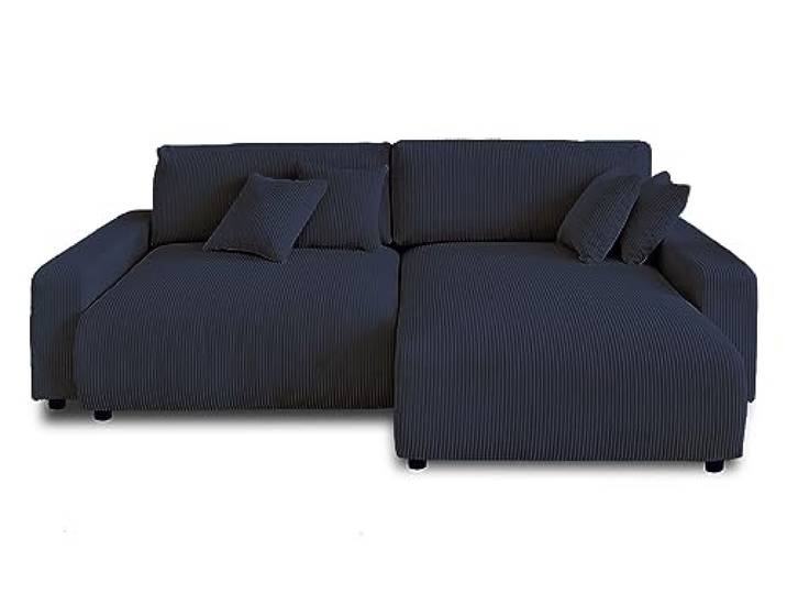 Lisa Design Pivoine – Ecksofa beidseitig montierbar– 4-Sitzer– Schlaffunktion mit Bettkasten – aus Cord Nachtblau