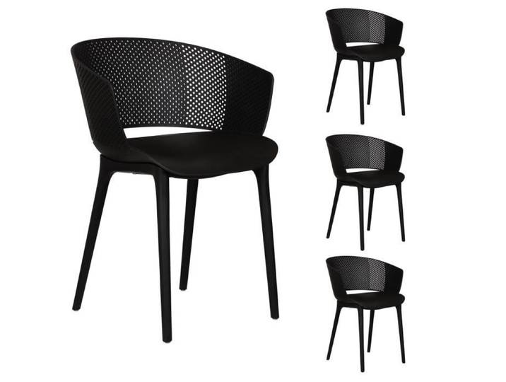 Chaise d'extérieur - IDIMEX - Lot de 4 chaises de jardin OLINDO en plastique noir - Résistantes aux UV