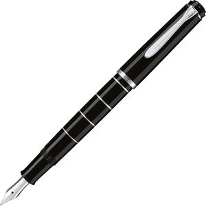 Pelikan Füller Classic M215, Feder M, Edelharz, schwarz/silber, Ringe, Edelstahlfeder