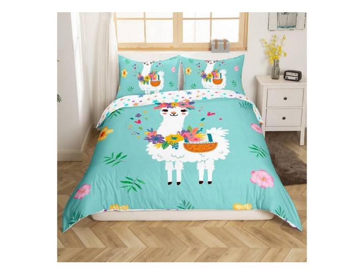 LuxusKollektion Kinderbettwäsche Bettwäsche Set Alpaka Druck 155x220 Rosa
