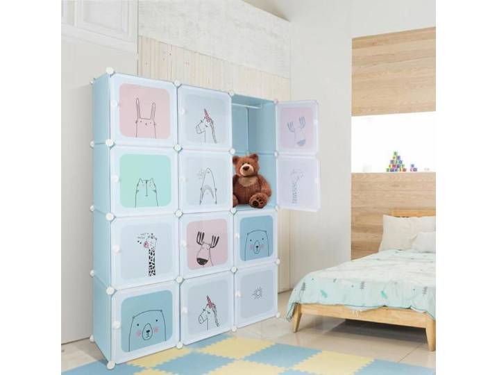 MIPAN.140x105x35cm Garde-Robe Pour Enfants - Meuble Rangement - Pour Jouets Vêtements Chaussures Sacs d'École - Bleu