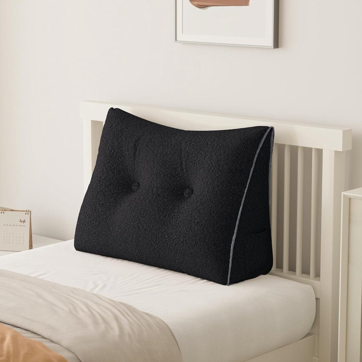 Groot ergonomisch rugkussen in zwart voor ontspannen lezen, 80 cm