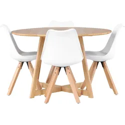 Ebuy24, Essgruppe, Yakidon Essgruppe Esstisch mit Auszug braun 4 Stühle weiss. (MDF)