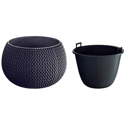 Prosperplast - Runde Pflanztöpfe mit Reservoir Splofy Bowl aus Kunststoff in Anthrazit, 23,9 x 23,9 x 16,1 cm