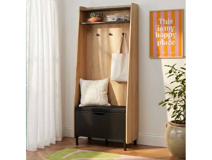 Vestiaire d'entrée JAPENDI effet chêne et gris anthracite h185cm - Bois