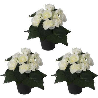 Kunstpflanze CREATIV GREEN "Begonie", weiß, B:15cm H:24cm, Obermaterial: 70% Polyester, 30% Kunststoff, Kunstpflanzen, Kunstpflanze, im 3er Set