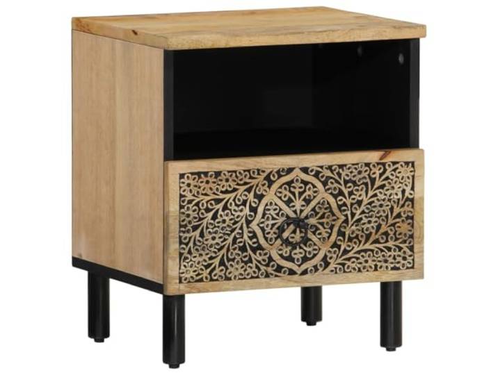 KDVXBCQJH Nachttisch Massivholz Mango Beistelltisch 40x33x46 cm Handgeschnitzte Blumenmotive und Eisenbeine schaffen stilvolle Ordnung neben dem Bett im Schlafzimmer.