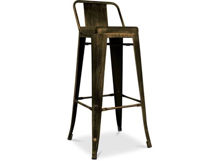 Tabouret de bar avec dossier - Design industriel - 76cm - Nouvelle édition -Metalix Bronze métallisé