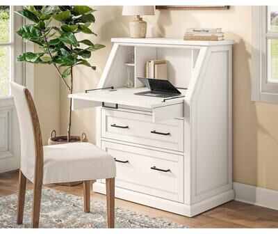 Martin Furniture Abby Modern Wood Drop-Lid Secretary Desk - White
