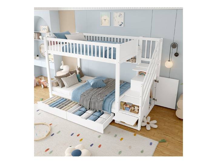 STILVORA Etagenbett 90x200 mit Kleiderschrank,Kinderbett mit Schubladen,bett ohne matratze (90x200 cm mit Schublade, Regal & Kleiderschrank, platzsparend & praktisch für Familien)