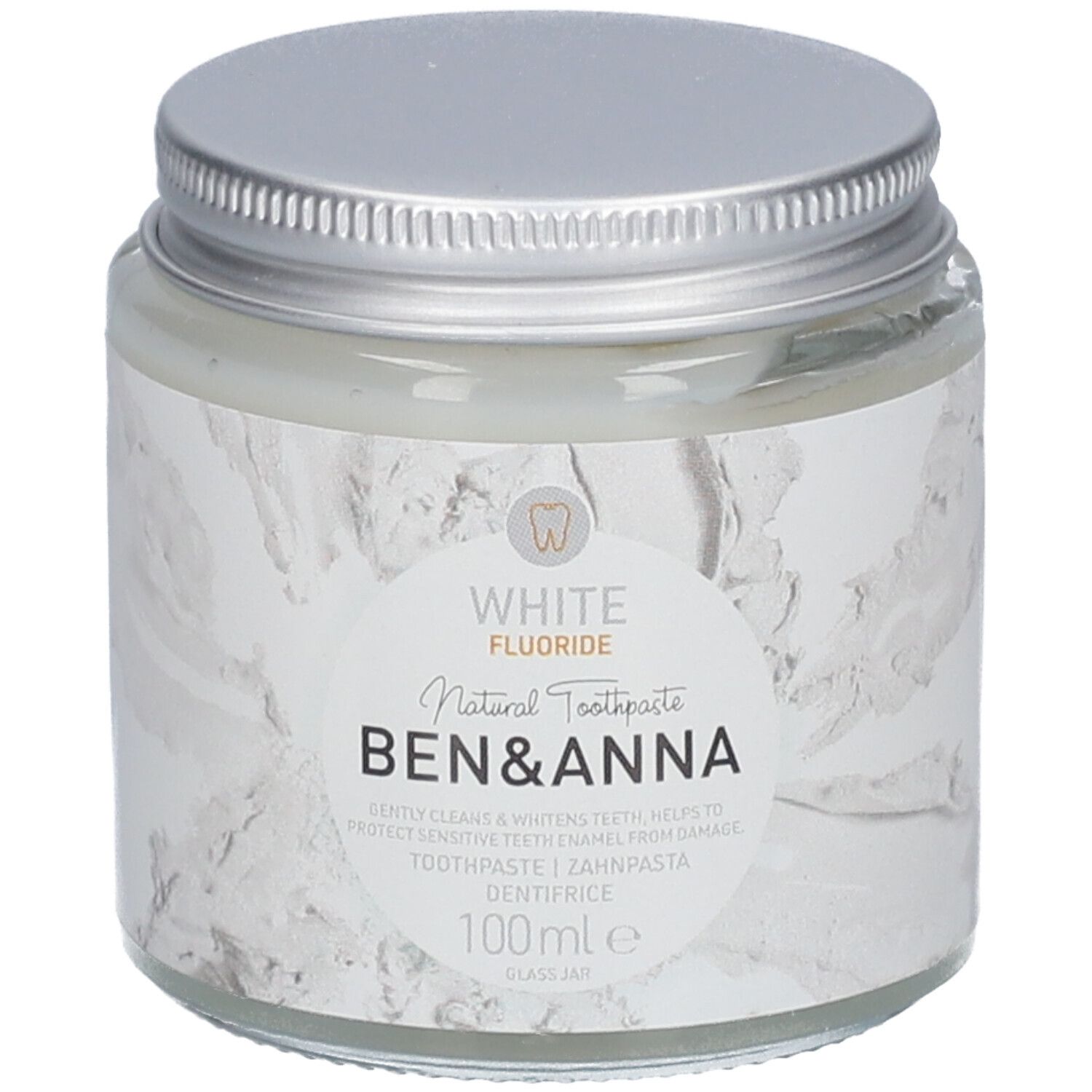 Ben & Anna Natural Toothpaste Glass Jar White Fluoride 100 ml Zahnpasta