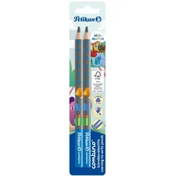 Pelikan Combino Schreiblern-Bleistifte B, blau mit Tiermotiv, 2 St.