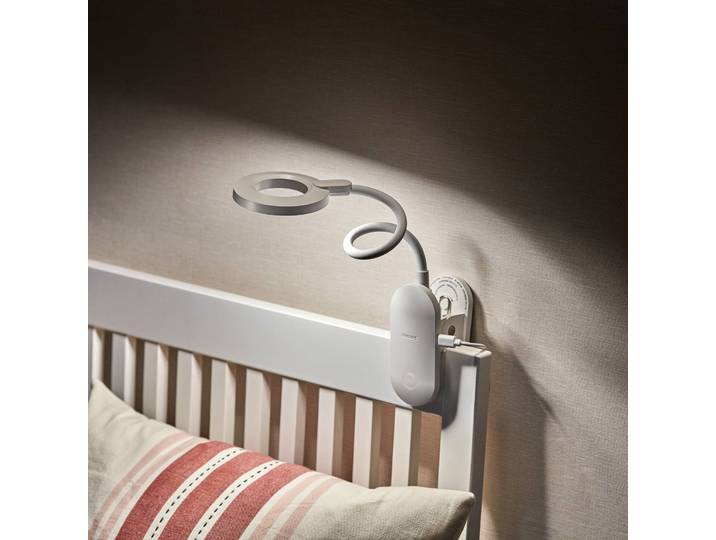Klemlamp Forys, dimbaar, wit / opaal, Slaapkamer, Kunststof, Klemlamp