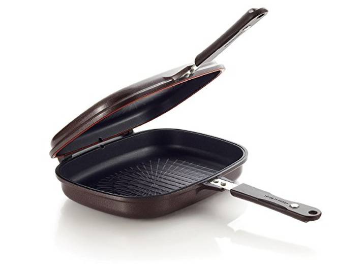 Happycall Titan Antihaft-Doppelpfanne, Omelettpfanne, Klapppfanne, quadratisch, spülmaschinenfest, PFOA-frei, Braun (Jumbo-Grill)