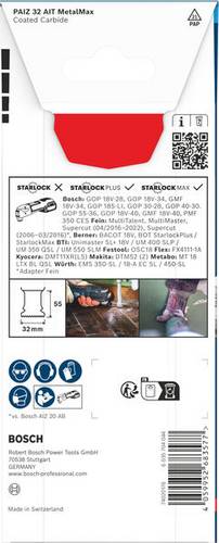 Zubehör Multi-Cutter mit Starlock Plus-Aufnahme 2608902068 Typ PAIZ 32 AIT Beschreibung Carbide Tauchsägeblatt, 32 x 55