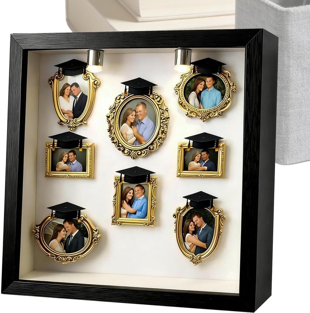 Museum Doos Knutselkoffer Schaduwdoos Display met LED-verlichting - Goud - 15 x 15 cm