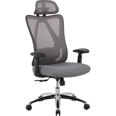 Bürostuhl OTTO HOME "ZAMIR, verstellbare Kopfstütze, Lendenwirbelstütze", grau (grau, grau), B:71cm H:127cm T:74cm, Stühle, Bürostuhl, Mesh Schreibtischstuhl, Chefsessel mit Wippfunktion & Hartbodenrollen