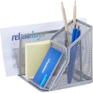 Relaxdays Schreibtisch-Organizer 1002247855, Metall, 3 Fächer, silber