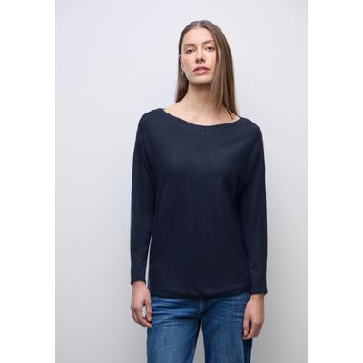 Rundhalspullover STREET ONE, Damen, Gr. 36, tiefblau, Stoff, 30% Polyester, 29% Polyacryl, 21% Viskose, 20% Nylon, unifarben, normal normal, U-Boot-Ausschnitt, Rollsaum, Pullover Rundhalspullover, aus Feinstrick