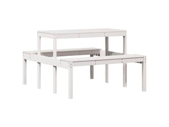 Roanoer Picknicktisch 110x134x75 cm Gartentisch Kiefer Massivholz Weiß Stabile Sitzgruppe mit integrierten Bänken für Terrasse und Hinterhof im hellen Landhausstil gefertigt aus Naturholz.