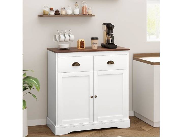 Buffet De Cuisine Moderne Avec 2 Tiroirs et Étagère Réglable Meuble Bar à Café Meuble de Cuisine à Double Porte