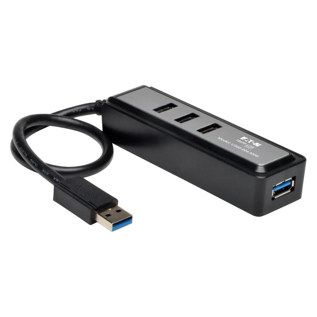 Eaton Tripp Lite Series Portable 4-Port USB 3.0 SuperSpeed Mini Hub with Built In Cable (USB-A, 4 Ports) (U360-004-MINI)