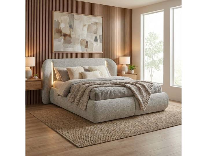 BEAUTYSOFA Polsterbett CORFU 140x200 cm - Designerbett mit Bettkasten, LED-Kopfteil und Lattenrost, Doppelbett in Cappuccino