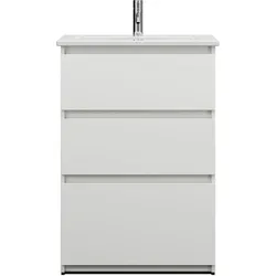 burgbad Lin20  Keramik-Waschtisch inklusive Waschtischunterschrank, 3 Auszüge, 630x415x912mm, SGHE063F5363C0001, Farbe: Weiß Hochglanz