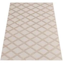 KURZFLORTEPPICH Waschbar, mit Rautenmuster, Beige, 160 x 220 cm