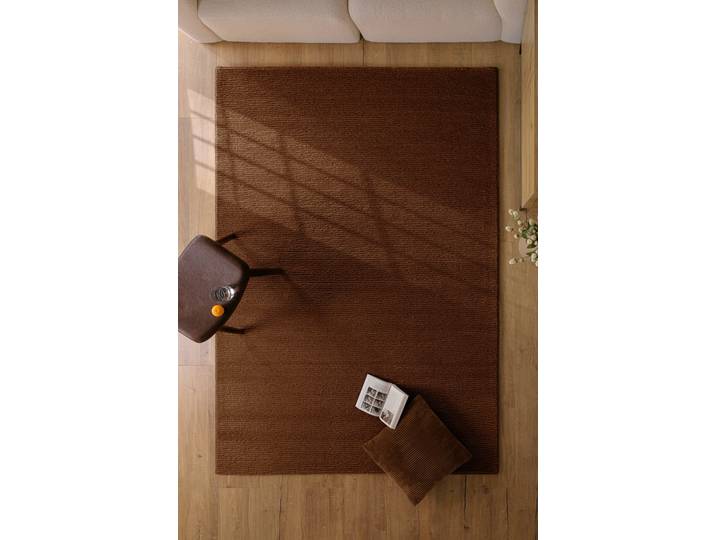Teppich WECON HOME Castello ONE , braun, B:140cm H:7mm L:200cm, Schurwolle, Teppiche, Teppich, Schurwolle, Kurzflor mit Hoch-Tief-Effekt, Wohnzimmer, Streifenmuster